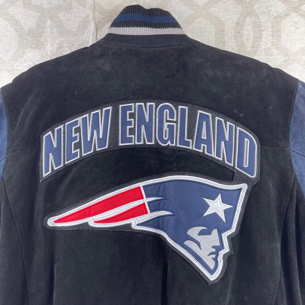 NFL G-III New England Patriots Men M Suede Leather Varsity Bomber Jacket Black - Picture 10 of 10